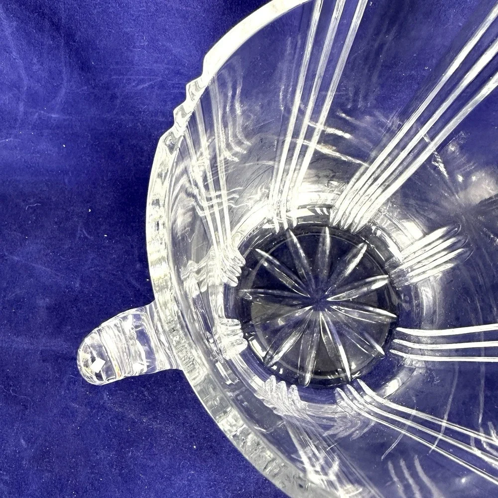 Vintage Cut Crystal Ice Bucket with Scroll Handles Heavy Leaded Glass Clear Tall